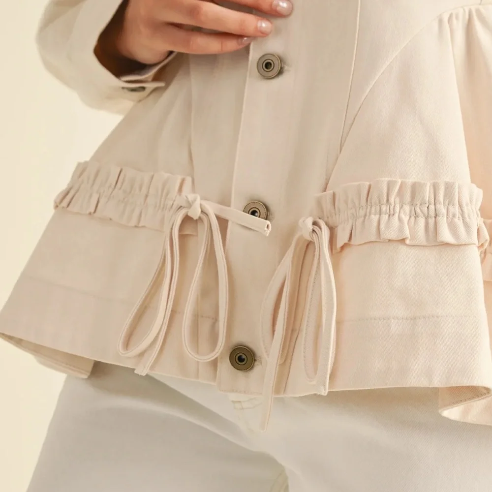 Utility Ruffle Drawstring Jacket - Cream - Picture 5 of 6
